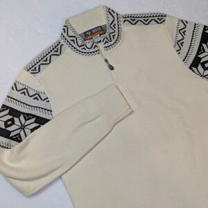 Meister Ivory Gray Fair Isle Sweater Sport Collection Med 1/4 Zip Wool Pullover